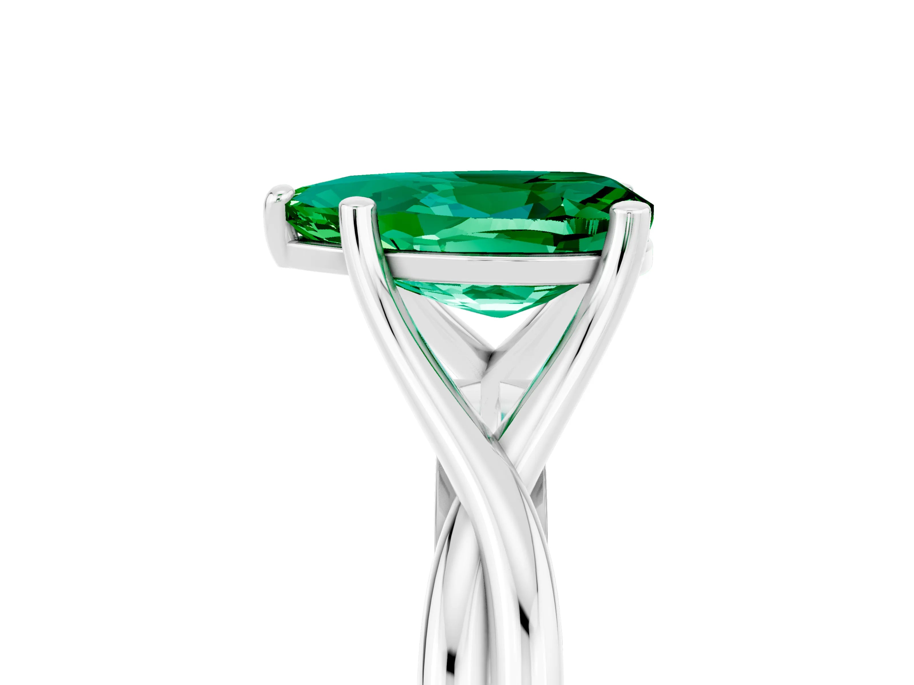 White gold Pear Cut Emerald Solitaire Twist Band Prong Setting Ring_41