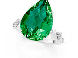 White gold Pear Cut Emerald Solitaire Twisted Band with Round  Accents and Prong Setting_13