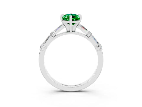 White gold Pear Cut Emerald Solitaire with Side Baguettes and Channel Set Band_3