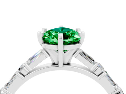 White gold Pear Cut Emerald Solitaire with Side Baguettes and Channel Set Band_4