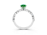 White gold Pear Cut Emerald Solitaire with Side Stones on a Pavé Band and Four-Prong Setting_3
