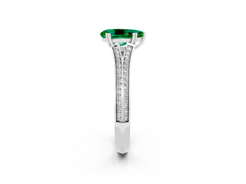 White gold Pear Cut Emerald Split Shank Engagement Ring with Pavé Band_2
