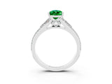 White gold Pear Cut Emerald Split Shank Engagement Ring with Pavé Band_3
