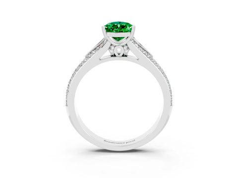 White gold Pear Cut Emerald Split Shank Engagement Ring with Pavé Band_3