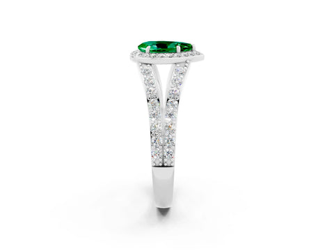 White gold Pear Cut Emerald Split Shank Halo Ring with Four-Prong Setting_14