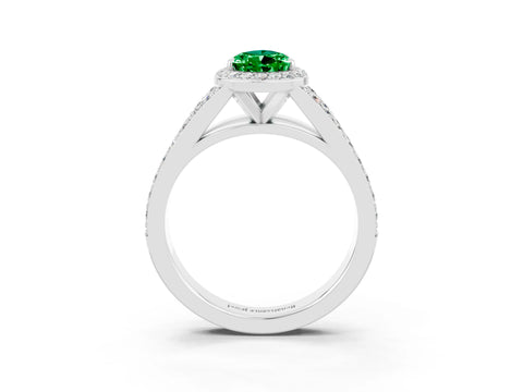 White gold Pear Cut Emerald Split Shank Halo Ring with Four-Prong Setting_15