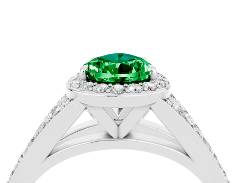 White gold Pear Cut Emerald Split Shank Halo Ring with Four-Prong Setting_16