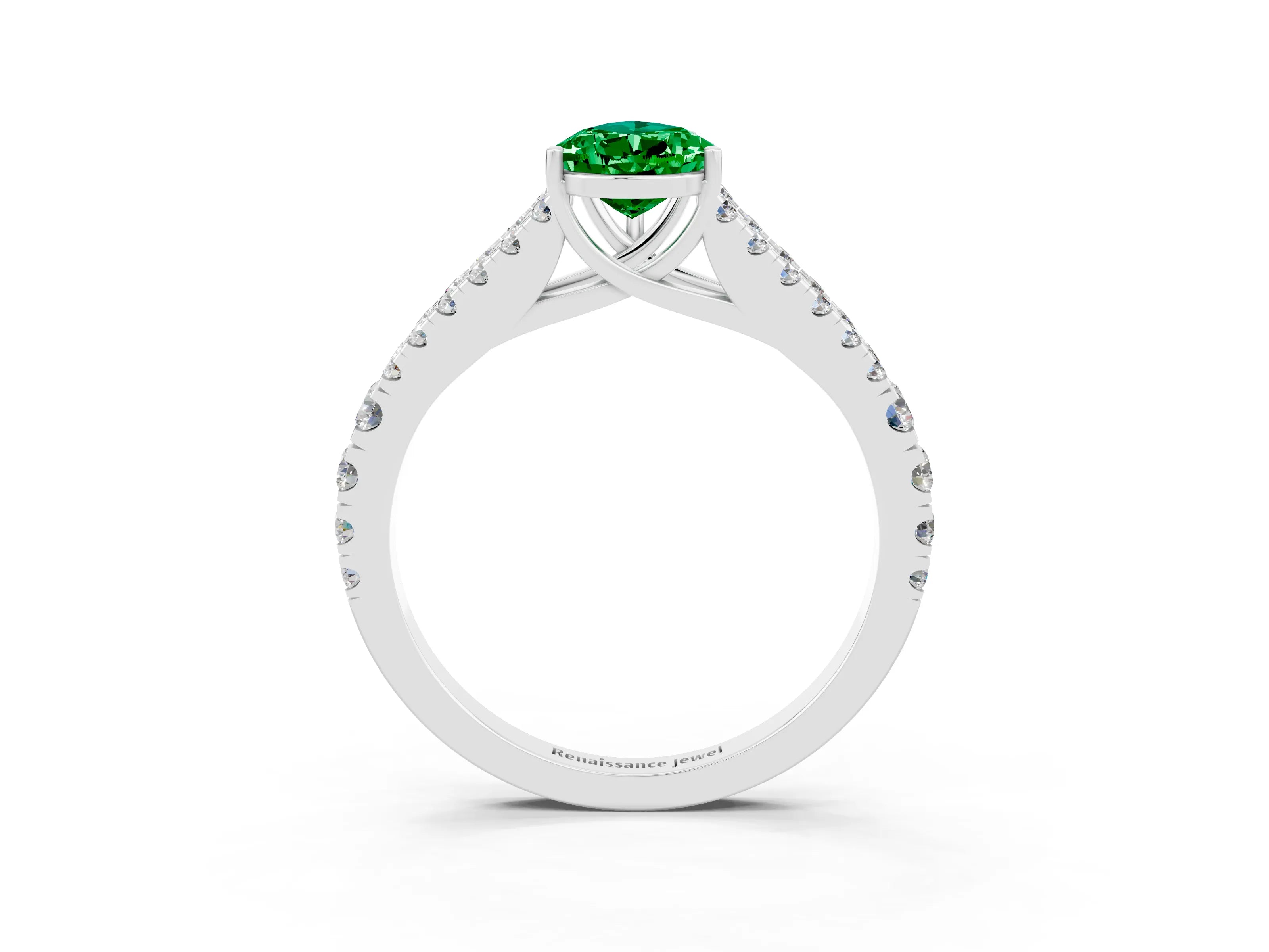 White gold Pear Cut Emerald Split Shank Pavé Engagement Ring with Four-Prong Setting_15