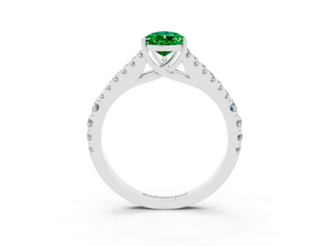 White gold Pear Cut Emerald Split Shank Pavé Engagement Ring with Four-Prong Setting_15