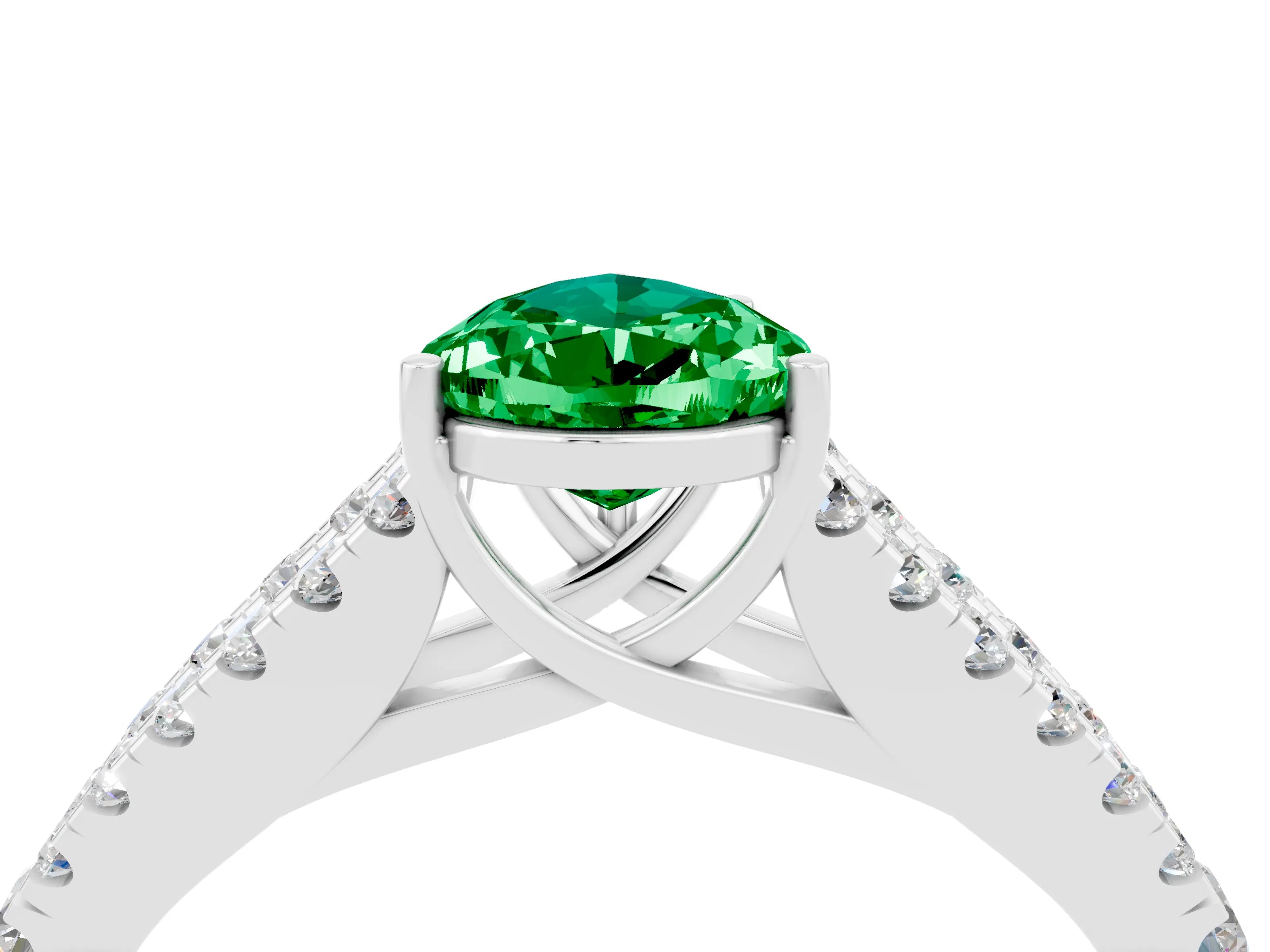 White gold Pear Cut Emerald Split Shank Pavé Engagement Ring with Four-Prong Setting_16