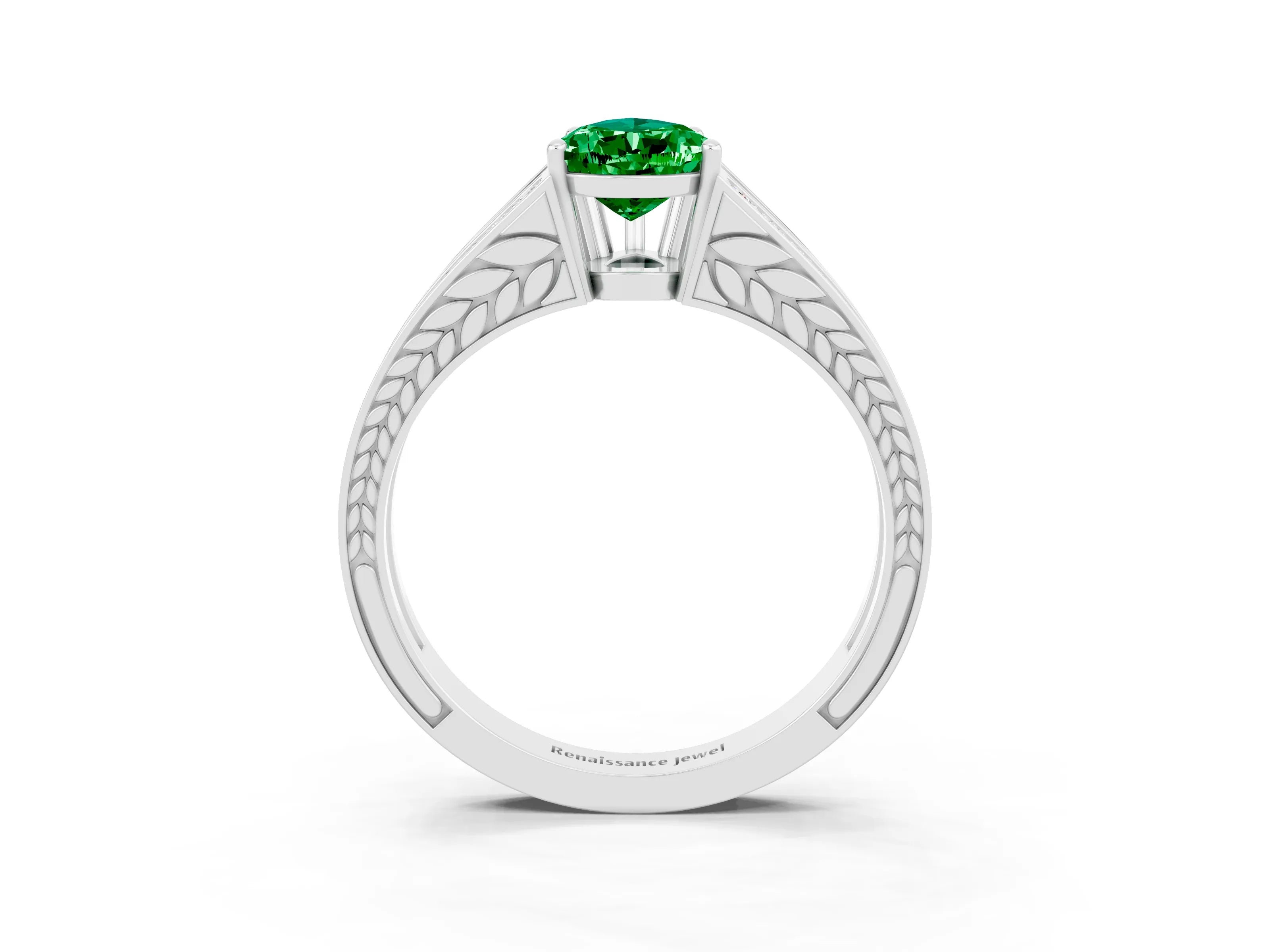White gold Pear Cut Emerald Split Shank Ring with Pavé Band and Four-Prong Setting_3