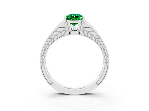 White gold Pear Cut Emerald Split Shank Ring with Pavé Band and Four-Prong Setting_3