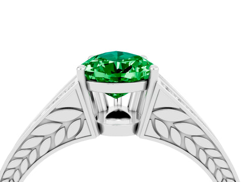 White gold Pear Cut Emerald Split Shank Ring with Pavé Band and Four-Prong Setting_4