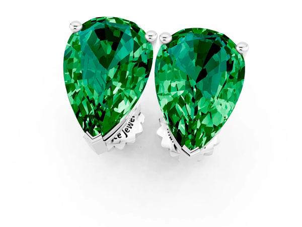 Silver Pear Cut Emerald Stud Earrings