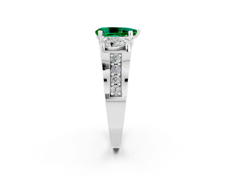 White gold Pear Cut Emerald Three-Stone Ring with Channel Set Band and Four-Prong Setting_2