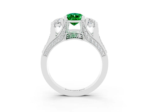 White gold Pear Cut Emerald Three-Stone Ring with Channel Set Band and Four-Prong Setting_3