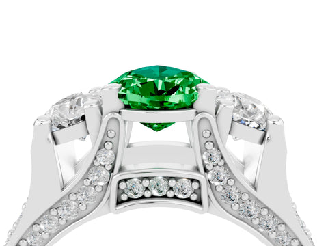 White gold Pear Cut Emerald Three-Stone Ring with Channel Set Band and Four-Prong Setting_4