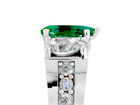 White gold Pear Cut Emerald Three-Stone Ring with Channel Set Band and Four-Prong Setting_5