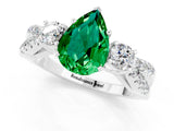 White gold Pear Cut Emerald Three-Stone Ring with Pavé Split Shank and Four-Prong Setting_13