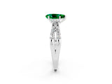 White gold Pear Cut Emerald Three-Stone Ring with Pavé Split Shank and Four-Prong Setting_14