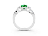 White gold Pear Cut Emerald Three-Stone Ring with Pavé Split Shank and Four-Prong Setting_15