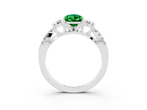 White gold Pear Cut Emerald Three-Stone Ring with Pavé Split Shank and Four-Prong Setting_15
