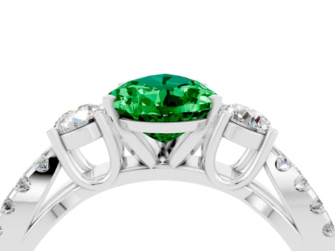 White gold Pear Cut Emerald Three-Stone Ring with Pavé Split Shank and Four-Prong Setting_16