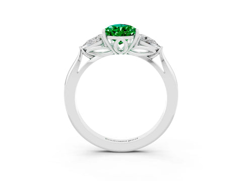 White gold Pear Cut Emerald Three-Stone Ring with Pear Side Stones and Four-Prong Setting_15