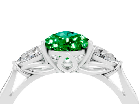 White gold Pear Cut Emerald Three-Stone Ring with Pear Side Stones and Four-Prong Setting_16