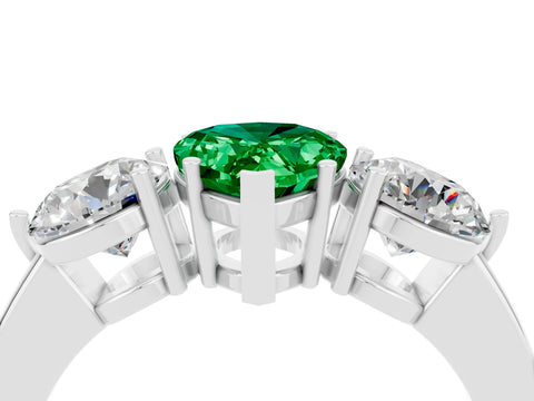 White gold Pear Cut Emerald Three-Stone Ring with Prong Setting and Classic Band_4