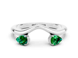 White gold Pear Cut Emerald Two-Stone Open Band Ring with Prong Setting_6
