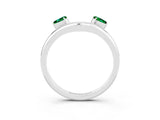 White gold Pear Cut Emerald Two-Stone Open Band Ring with Prong Setting_9