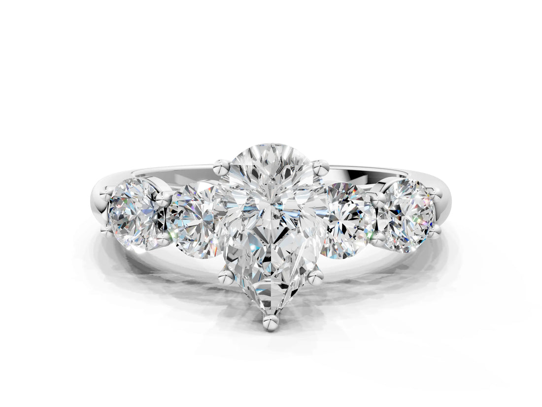 White gold Pear Cut Five-Stone Prong Set Diamond Ring with Classic Band_68