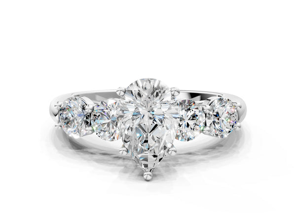 White gold Pear Cut Five-Stone Prong Set Diamond Ring with Classic Band