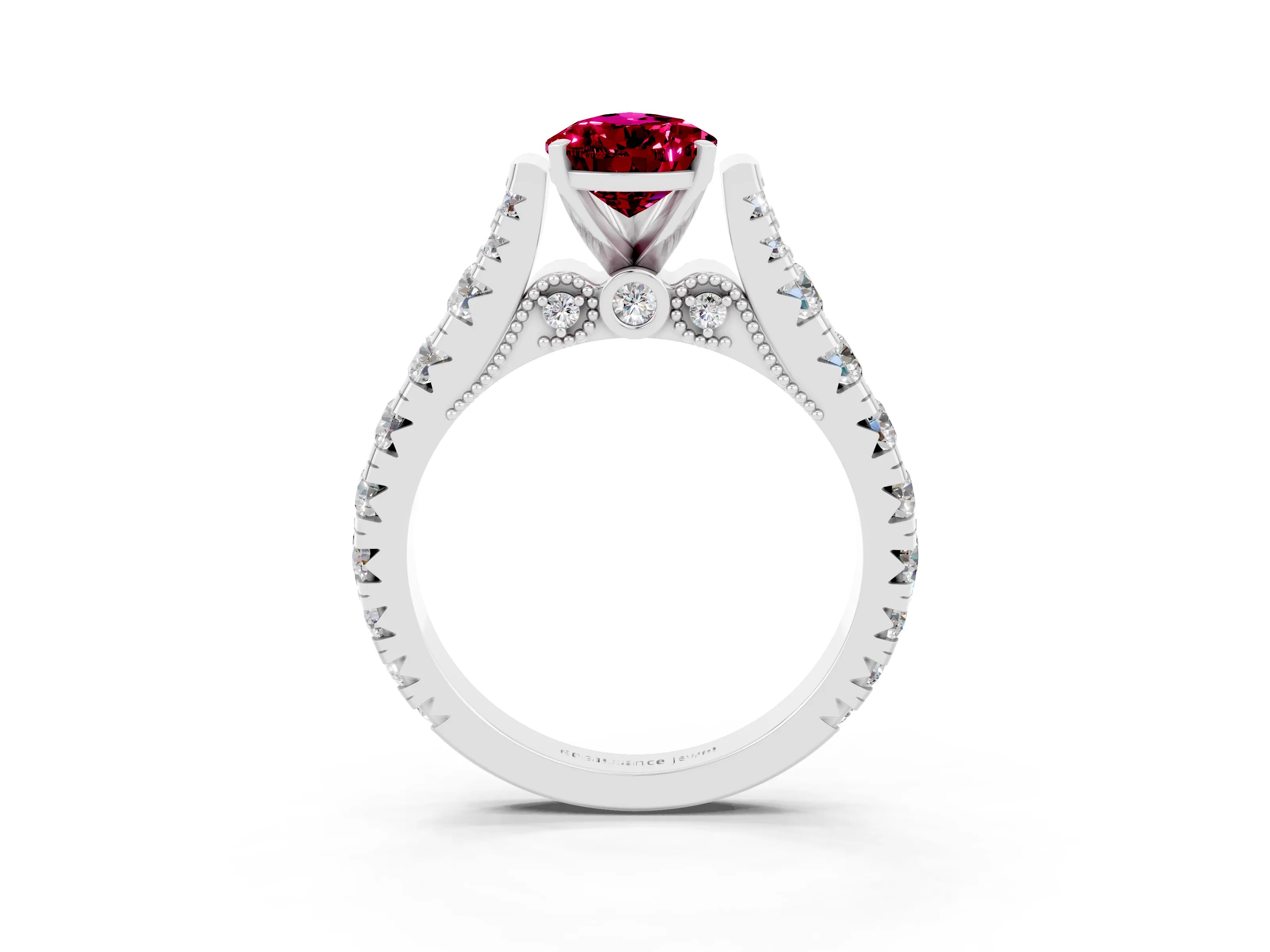 White gold Pear Cut Garnet Classic Solitaire Ring with Pavé Band and Four-Prong Setting_3