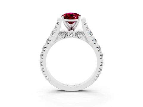 White gold Pear Cut Garnet Classic Solitaire Ring with Pavé Band and Four-Prong Setting_3