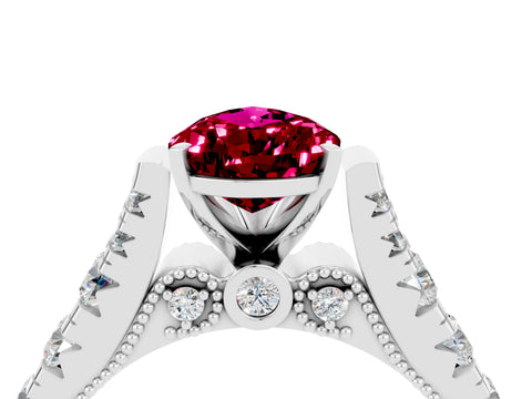White gold Pear Cut Garnet Classic Solitaire Ring with Pavé Band and Four-Prong Setting_4