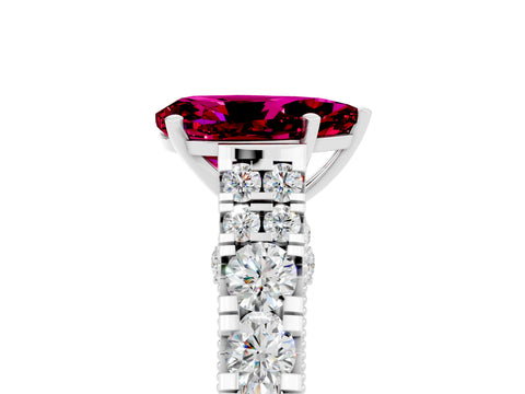 White gold Pear Cut Garnet Classic Solitaire Ring with Pavé Band and Four-Prong Setting_5