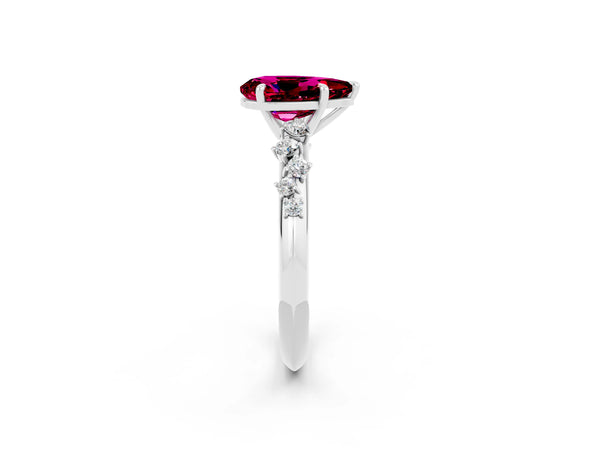 Platinum Pear Cut Garnet Cluster Side Stone Solitaire Ring with Prong Setting