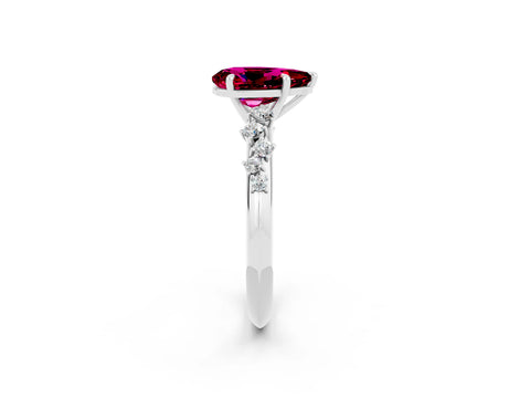 White gold Pear Cut Garnet Cluster Side Stone Solitaire Ring with Prong Setting_26