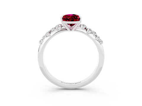 White gold Pear Cut Garnet Cluster Side Stone Solitaire Ring with Prong Setting_27