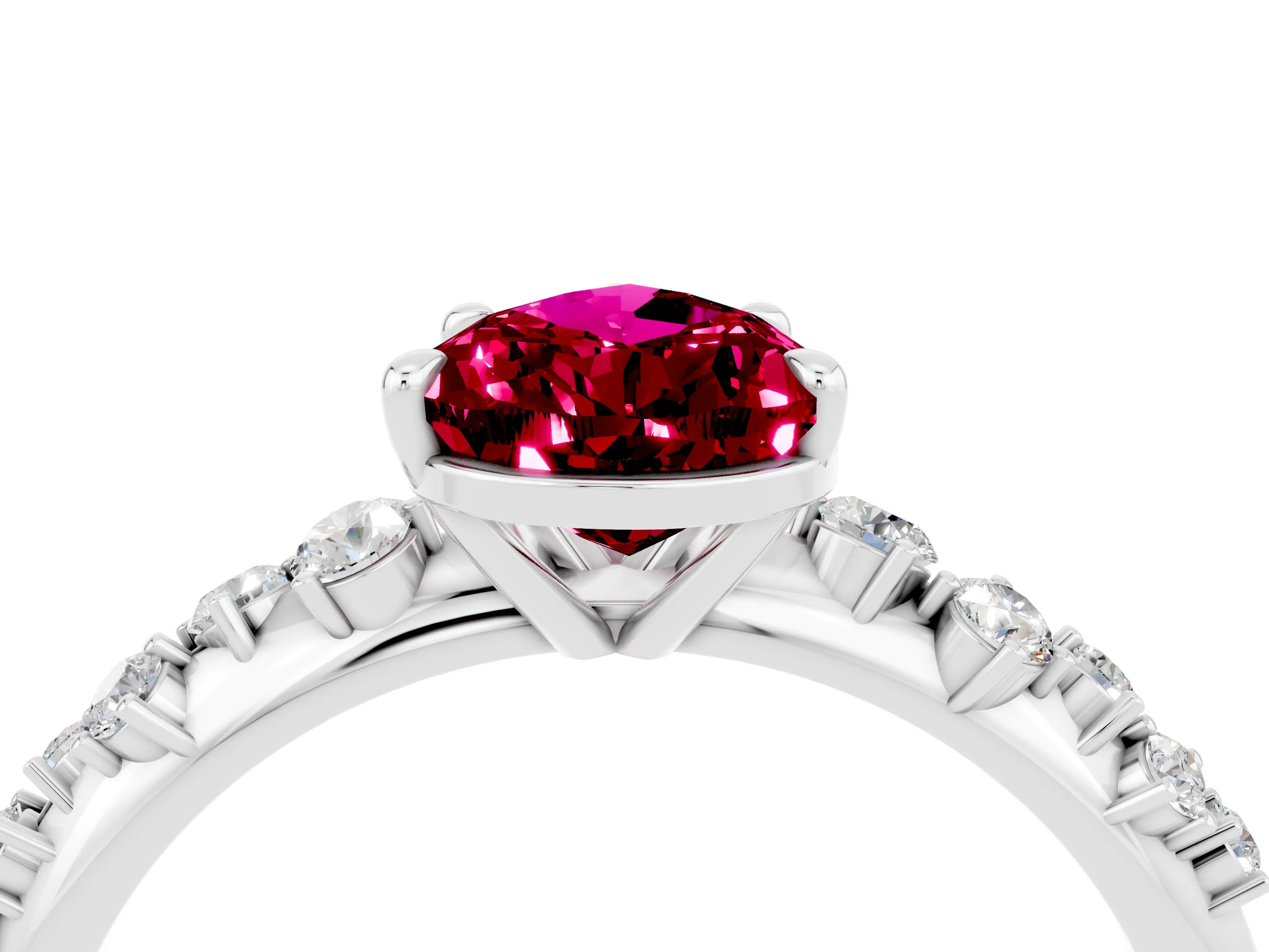 White gold Pear Cut Garnet Cluster Side Stone Solitaire Ring with Prong Setting_28