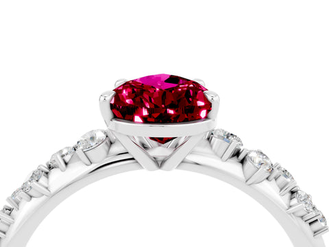 White gold Pear Cut Garnet Cluster Side Stone Solitaire Ring with Prong Setting_28