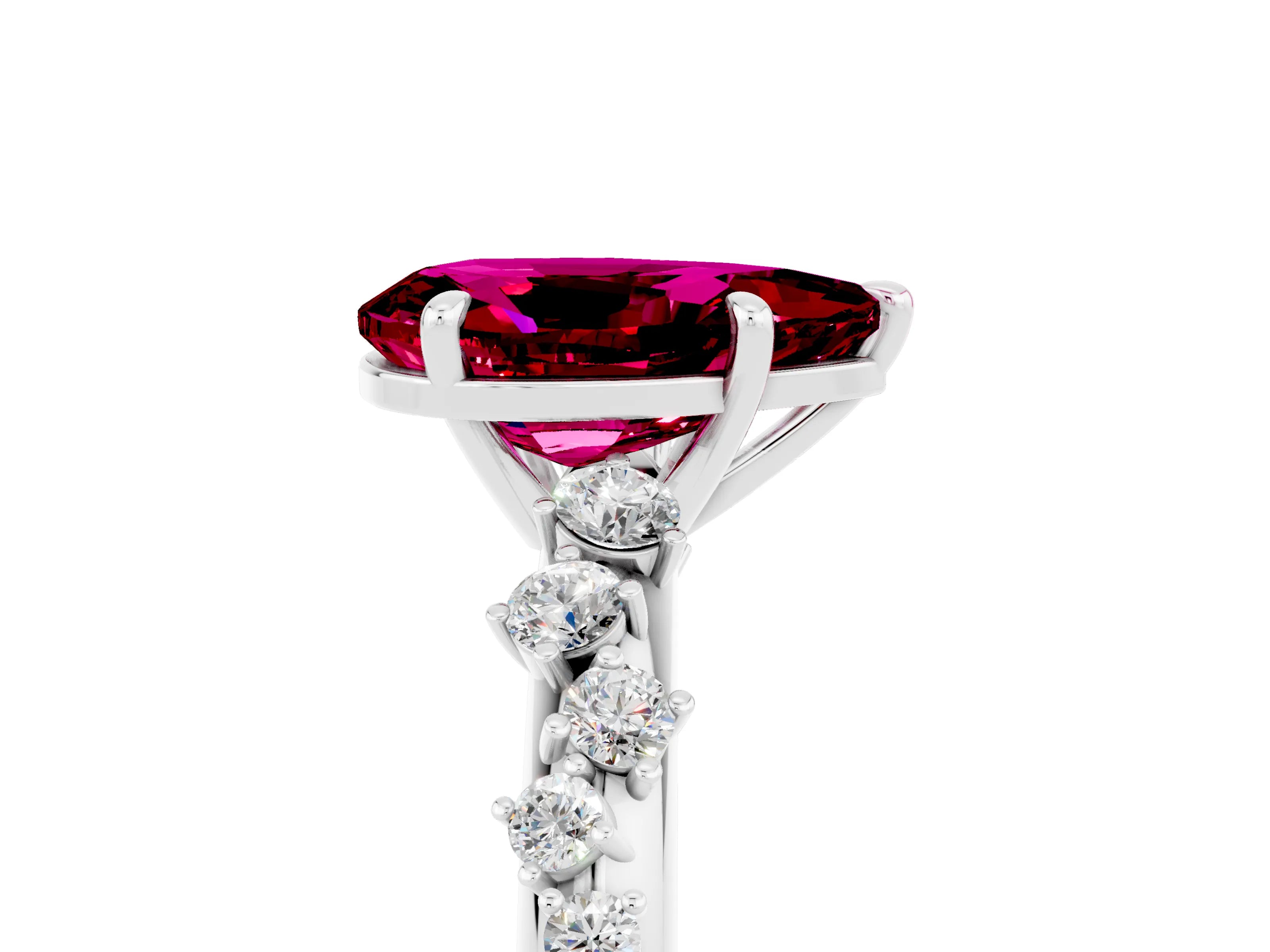 White gold Pear Cut Garnet Cluster Side Stone Solitaire Ring with Prong Setting_29