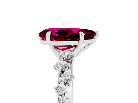 White gold Pear Cut Garnet Cluster Side Stone Solitaire Ring with Prong Setting_29