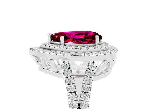 White gold Pear Cut Garnet Double Halo Ring with Pavé Band and Prong Setting_17