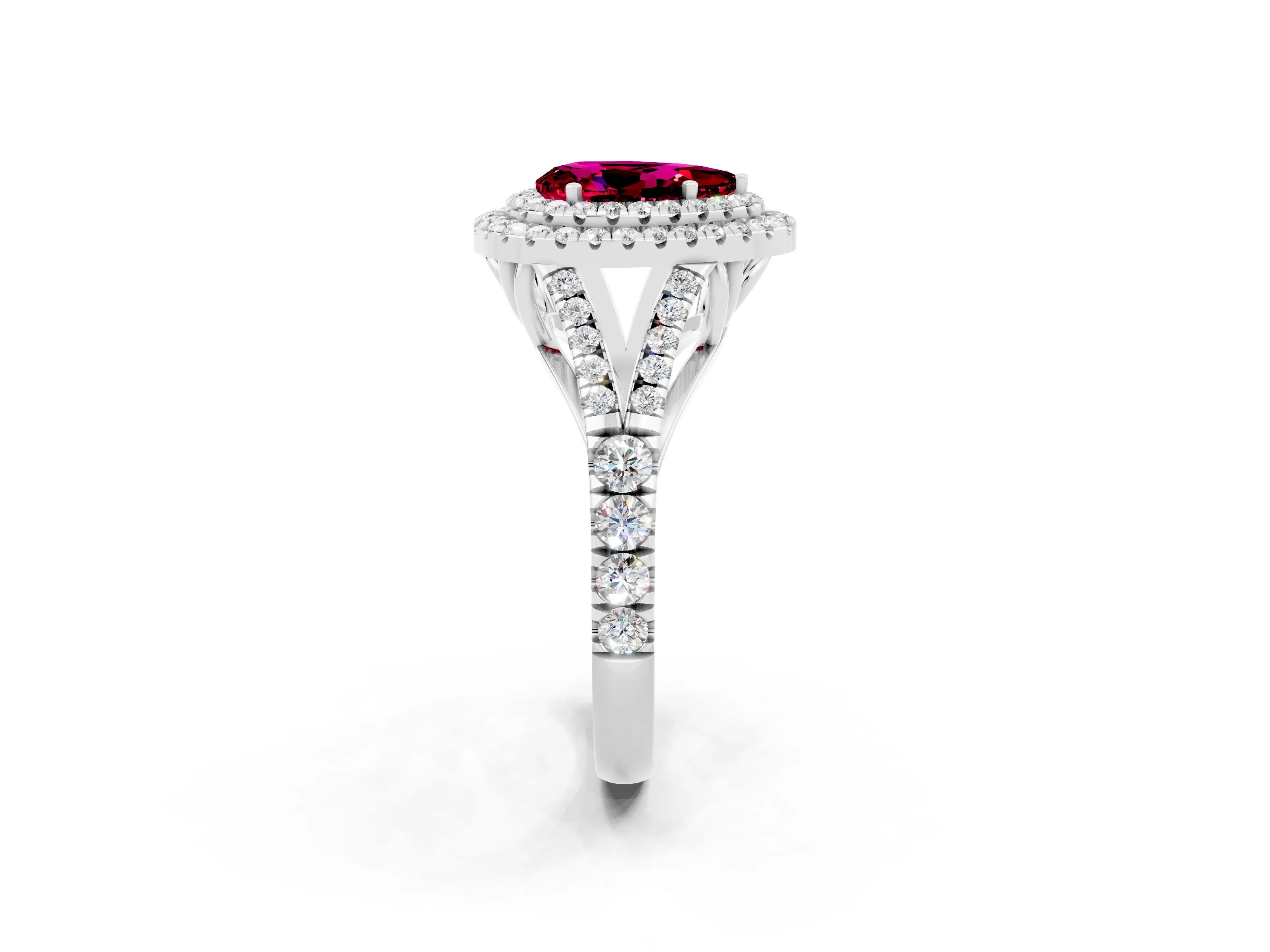 White gold Pear Cut Garnet Double Halo Ring with Split Shank and Prong Setting_14