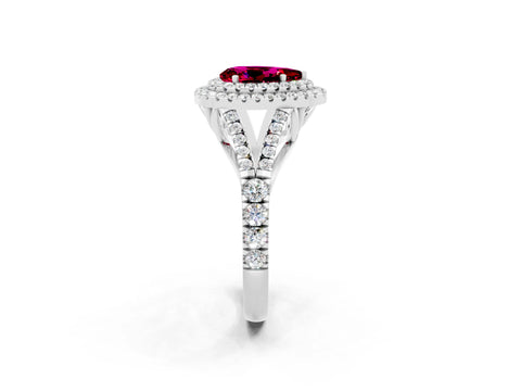 White gold Pear Cut Garnet Double Halo Ring with Split Shank and Prong Setting_14