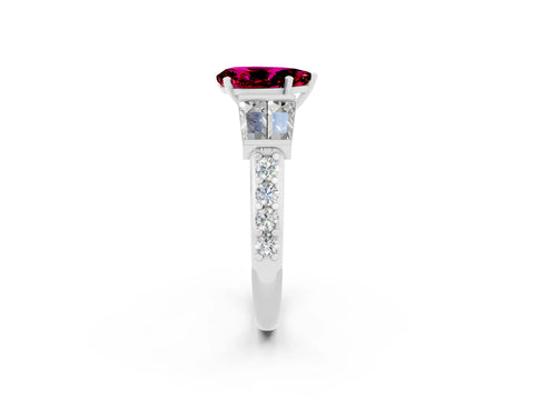 White gold Pear Cut Garnet Engagement Ring with Baguette Side Stones and Channel Set Band_2