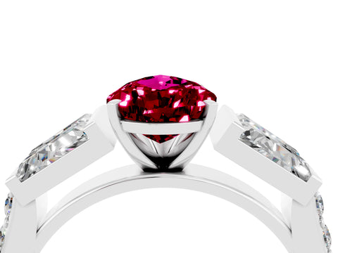 White gold Pear Cut Garnet Engagement Ring with Baguette Side Stones and Channel Set Band_4